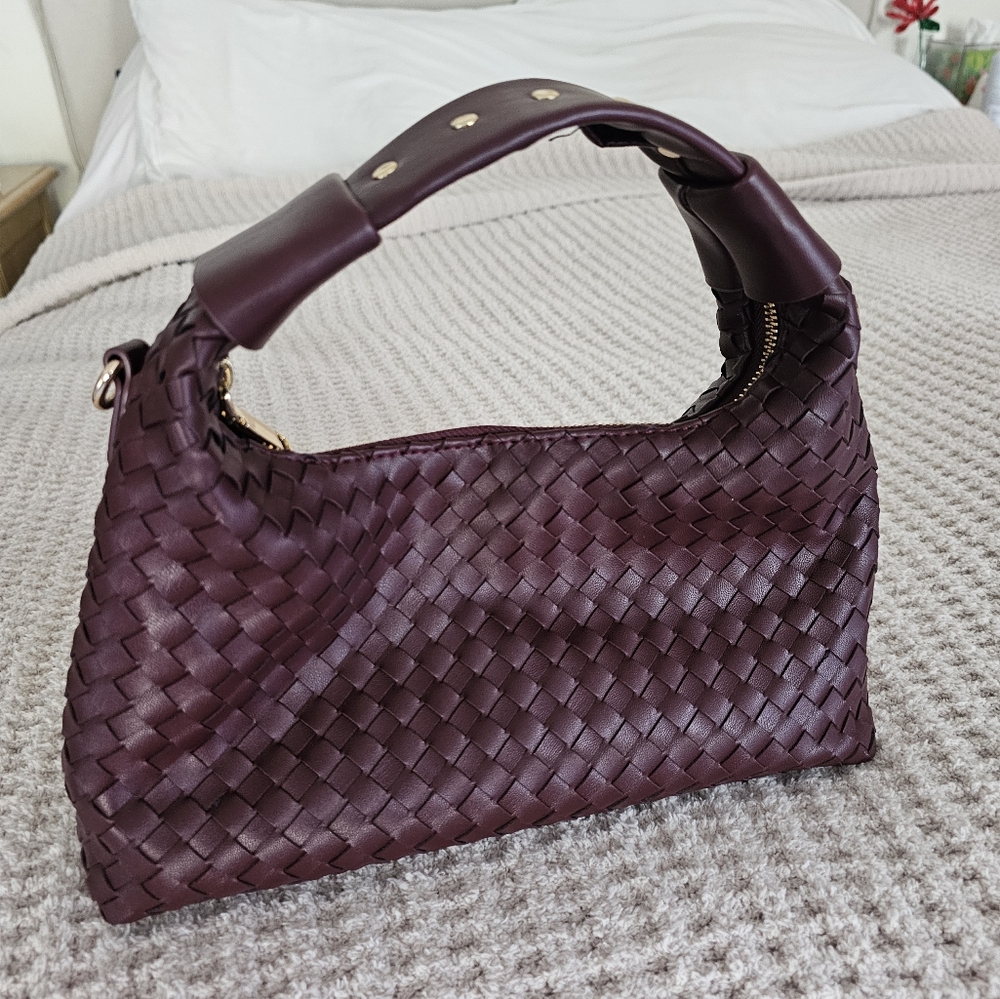 Vici burgundy woven faux leather handbag